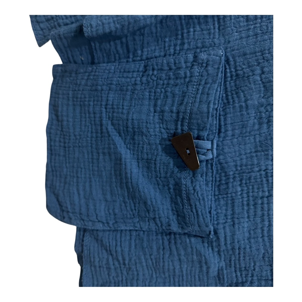 Jess & Jane Blue Ombre Crinkle Gauze Tunic Top Womens M Cotton Toggle Pocket - Picture 2 of 8